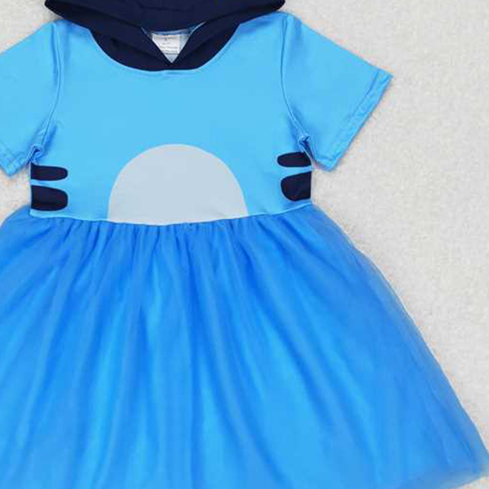 5.16 GSD0997 RTS NO MOQ Short sleeves blue dog tulle girls hooded dress