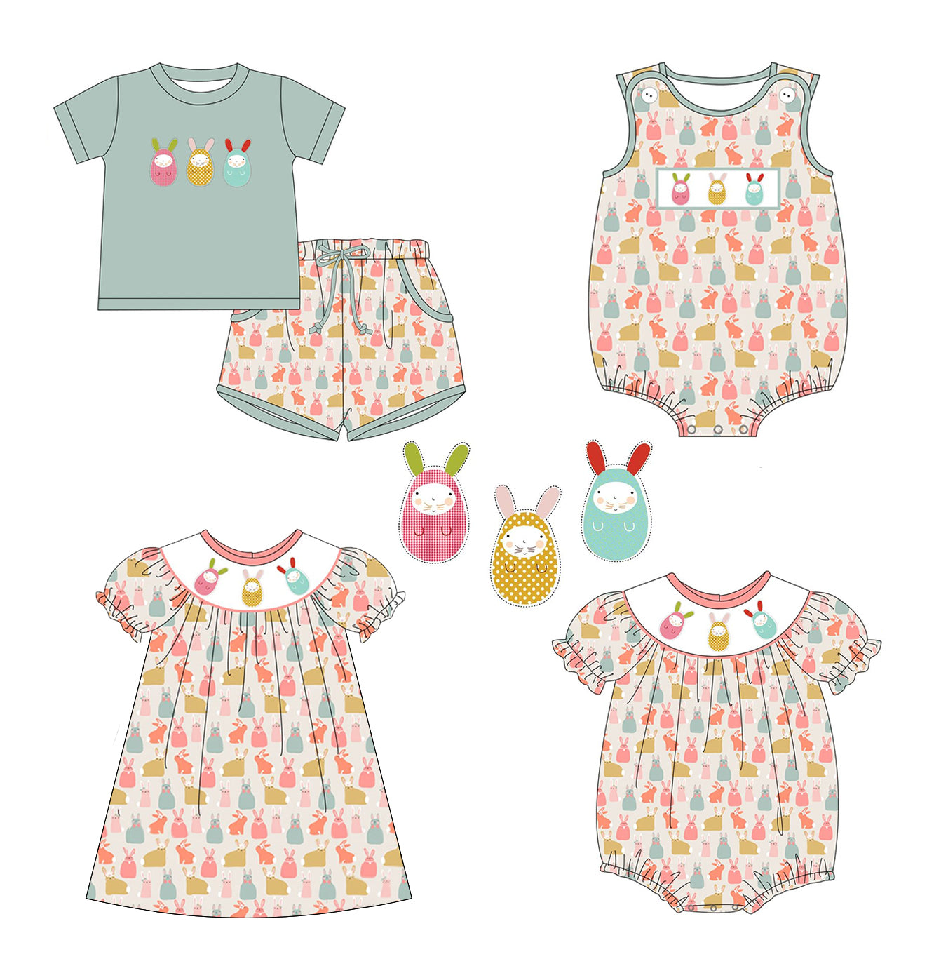 Baby Infant Boys and Girls Easter Rabbits Sleeveless Rompers and Short sleeve suits and Dress mix size preorder