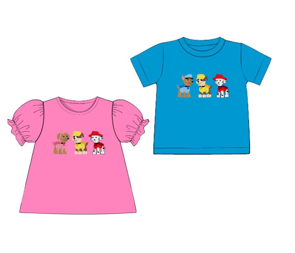 Cute Pink Short-Sleeved Dog-Themed Summer Shirt for Girls