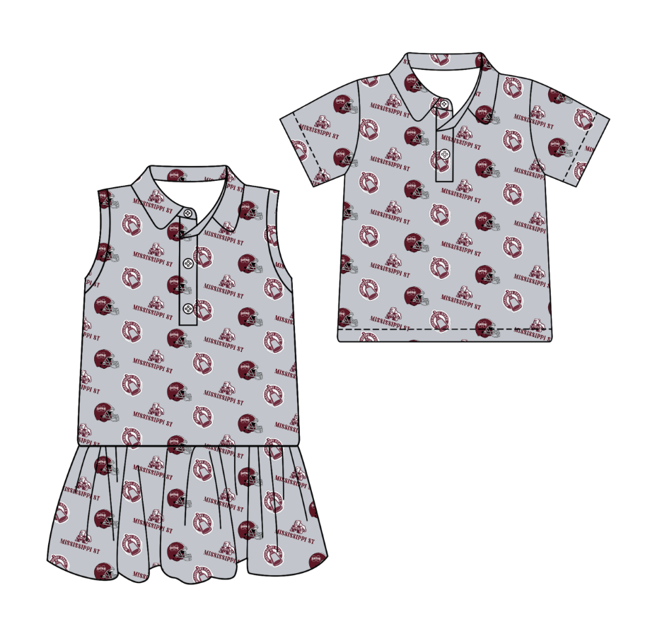 3.11 CUSTOM MOQ 5 Sibling Boys Baby Girls Summer Fashion Short Sleeve Gray Red Hat Shirt Sleeveless Dress Team Clothes Sets