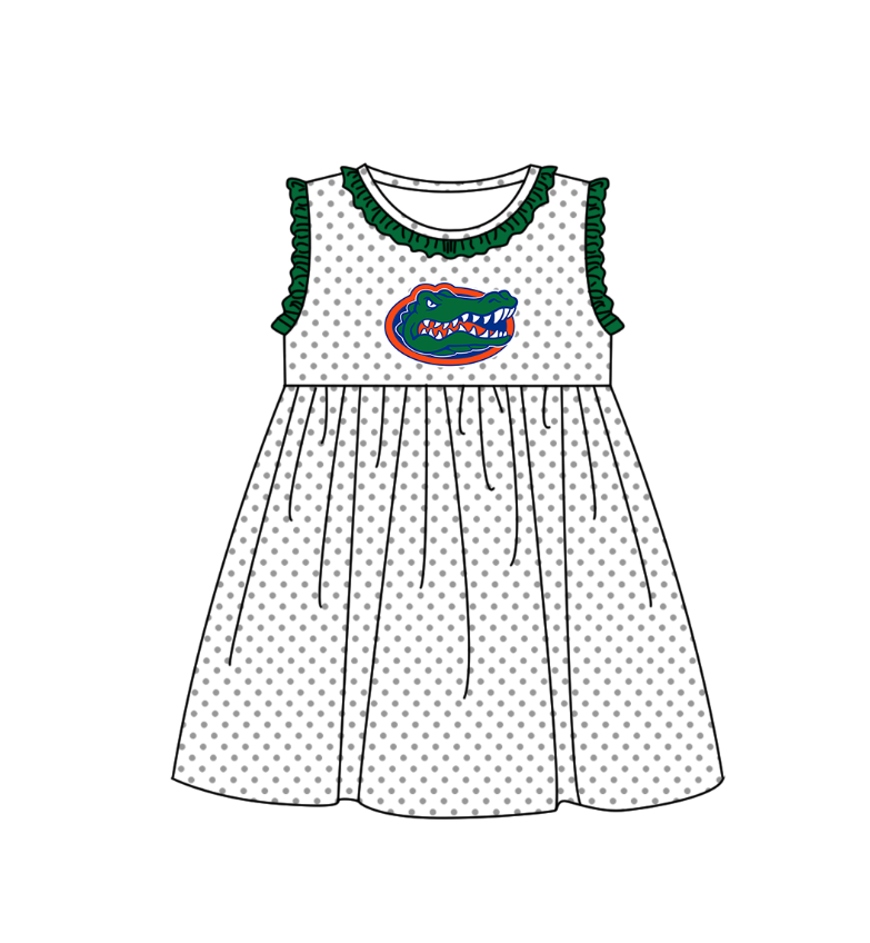 CUSTOM MOQ 5 Baby Girl Green Crocodile Sleeveless Team Knee Length Dresses