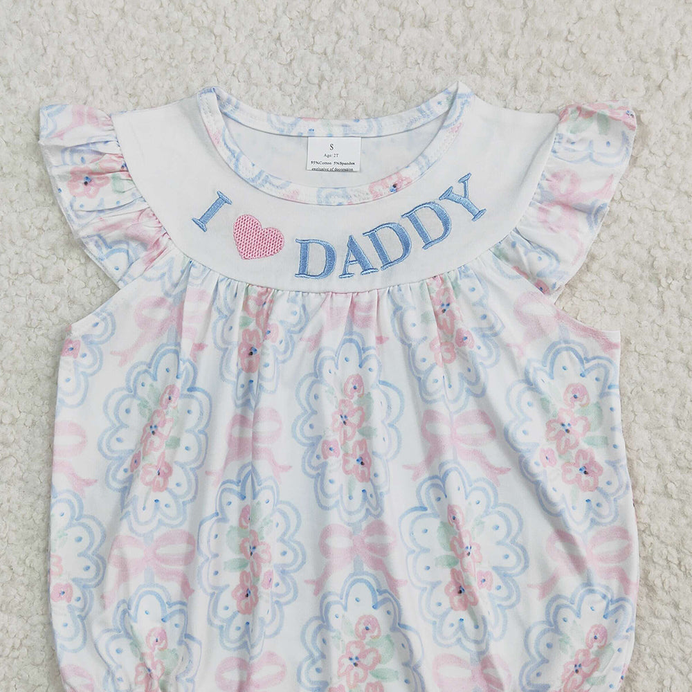 4.07 SR2946 RTS NO MOQ Baby Girls Summer Rompers I love Daddy floral bow baby girls summer romper