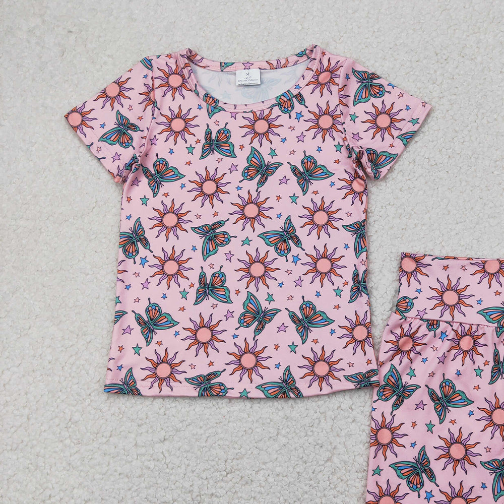 4.12 GSSO2437RTS NO MOQ Baby Girls Summer Outfits Pink butterfly sun baby kids summer clothes