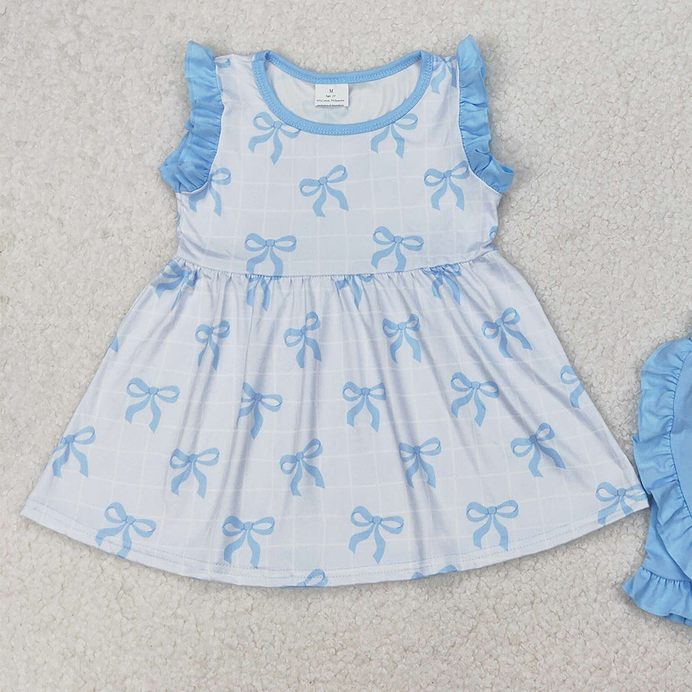 GSSO2120 New Rts No Moq 8-9 Days By Air Arrived it Light blue bow tunic ruffle shorts girls clothing set