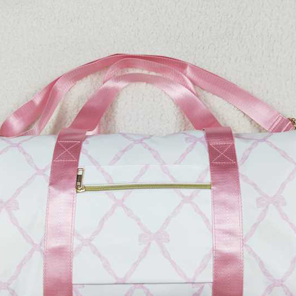 BA0226 RTS NO MOQ Pink Bow Duffel Bag Fashionable Travel Luggage Women's Pink Bowknot round Handle Sports Gym Bag for Ladies