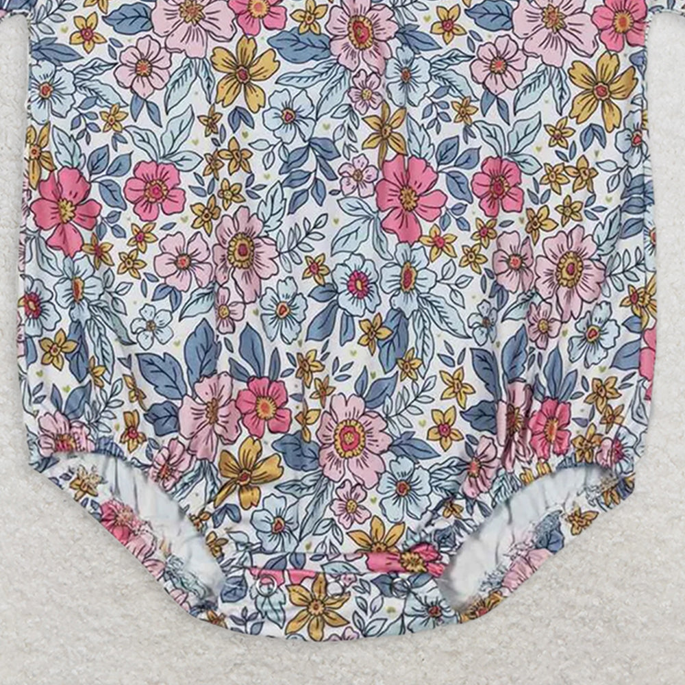 SR1500 RTS NO MOQ Baby Girls Summer Rompers Baby Girls Green Flowers Pink Summer Rompers