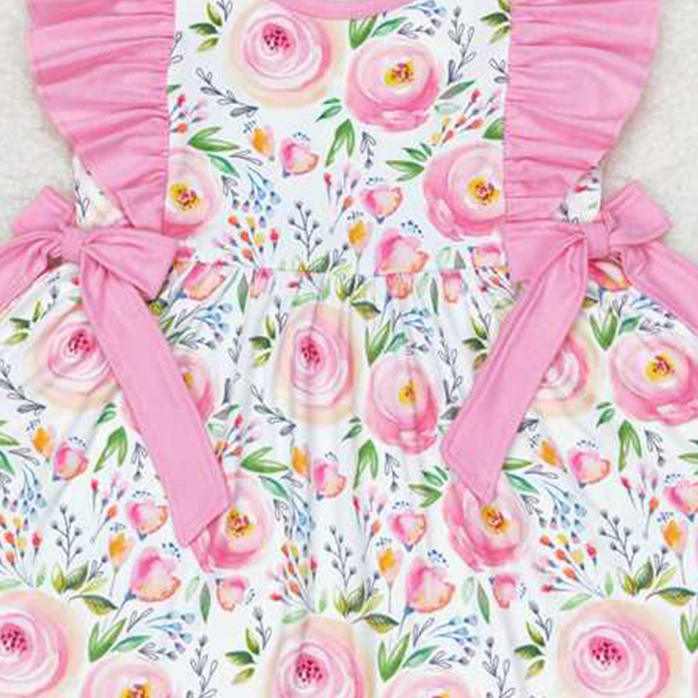 4.25 GSD1070 RTS NO MOQ Pink ruffle sleeves floral kids girls spring dress