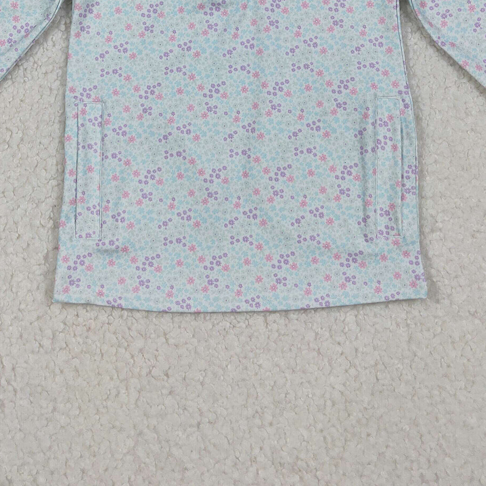 10.10 RTS NO MOQ (In stock)GT1182 Baby Girls Long Sleeve Tops Baby Girls Small Floral Zipper Pockets Yoga Active Pullovers Top