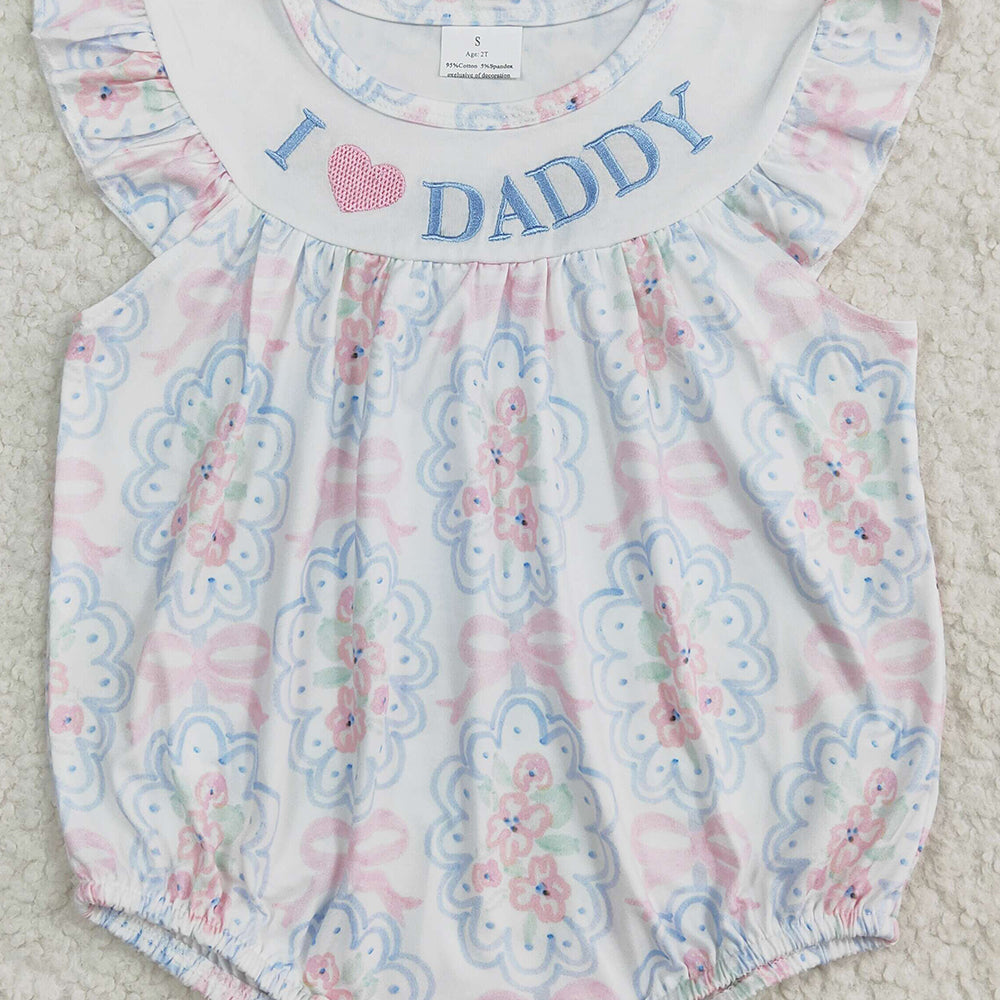 4.07 SR2946 RTS NO MOQ Baby Girls Summer Rompers I love Daddy floral bow baby girls summer romper