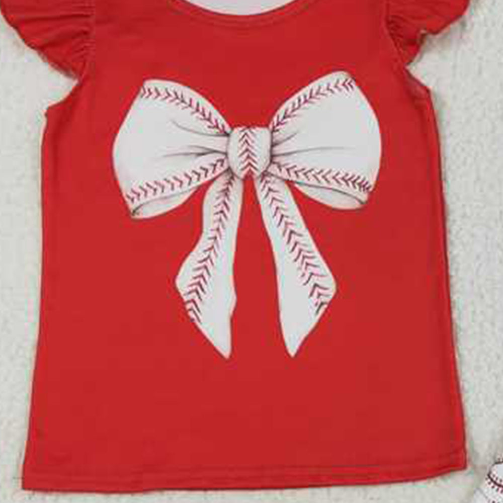 4.12 GSD1722 RTS NO MOQ Red flutter sleeves baseball bow top skirt girls clothes