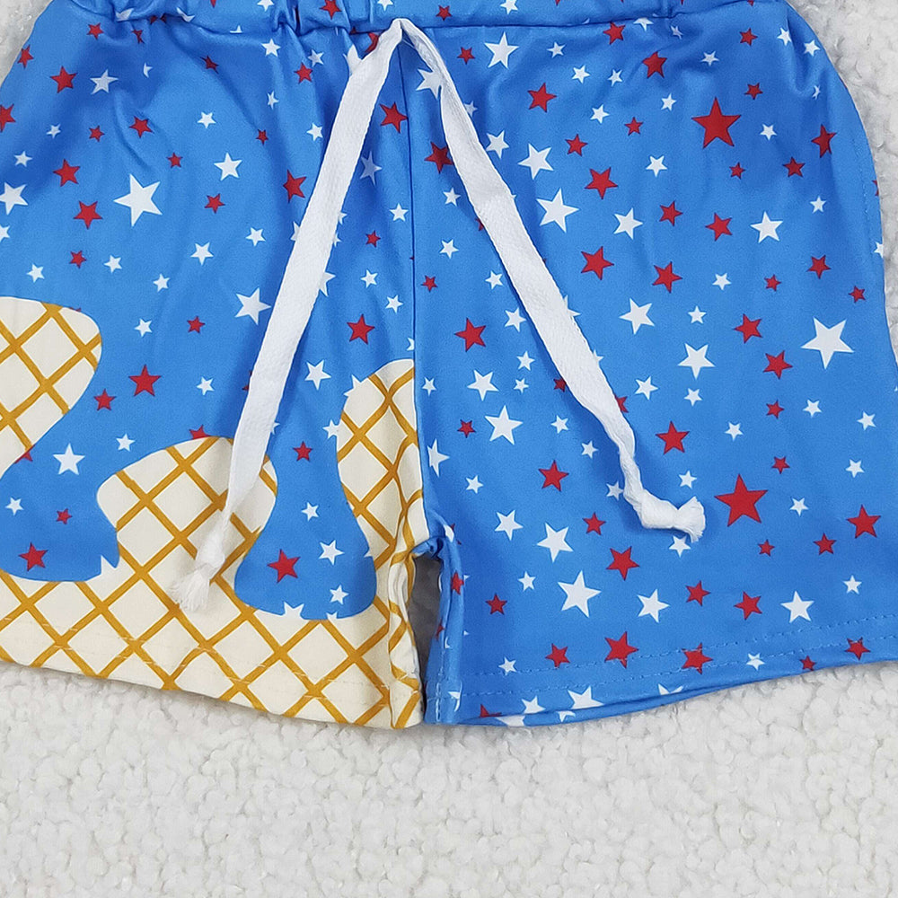 7.08 SS0611 RTS NO MOQ Baby Boys Summer Shorts Baby Boys Blue Drip Stars Pockets Team Shorts Bottom
