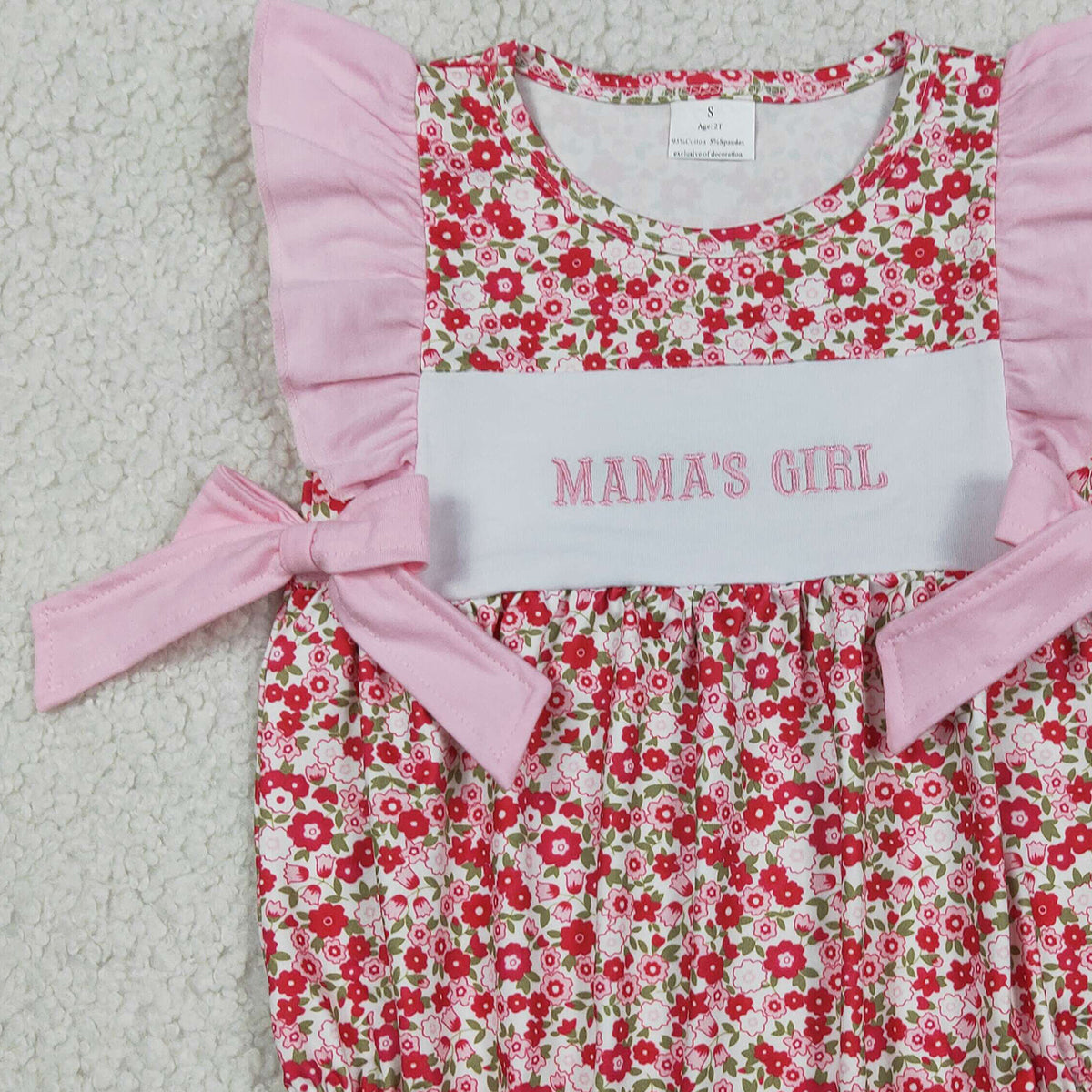 SR3939 RTS NO MOQ (In stock)Flutter sleeves mama's girl embroidery floral baby girl romper