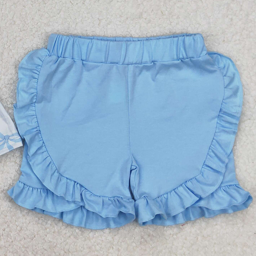 GSSO2120 New Rts No Moq 8-9 Days By Air Arrived it Light blue bow tunic ruffle shorts girls clothing set
