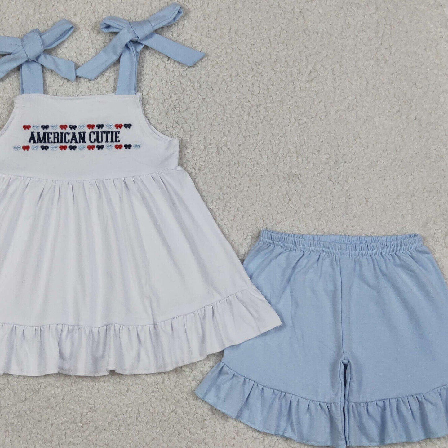 GSSO3480 RTS NO MOQ (In stock)American cute bow embroidery kids girls 4th of july outfits