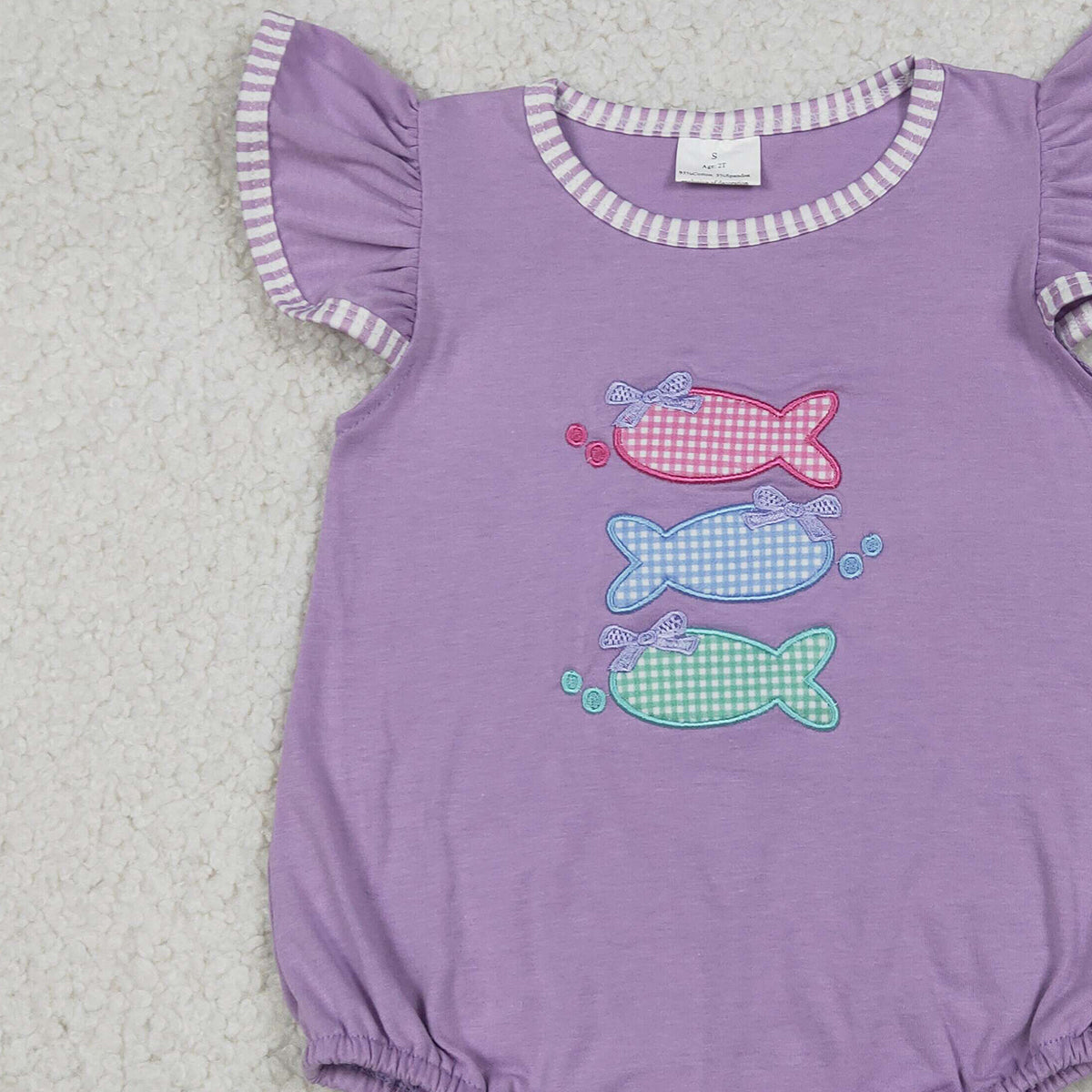 4.13 SR4006 RTS NO MOQ (In stock)Lavender flutter sleeves fish bow baby girl summer romper