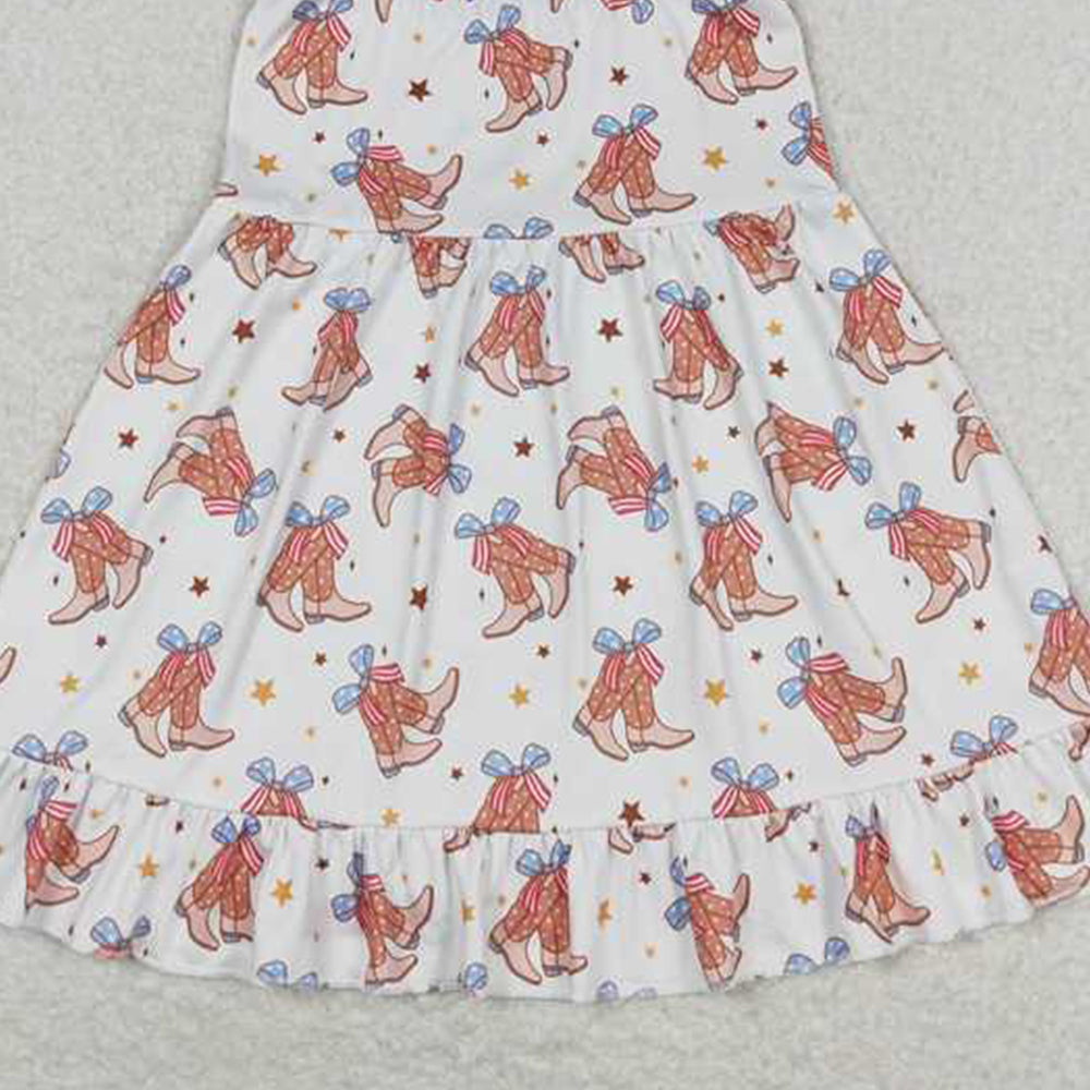 6.24 GSD1166 RTS NO MOQ Straps bow boots girls western 4th of july dresses