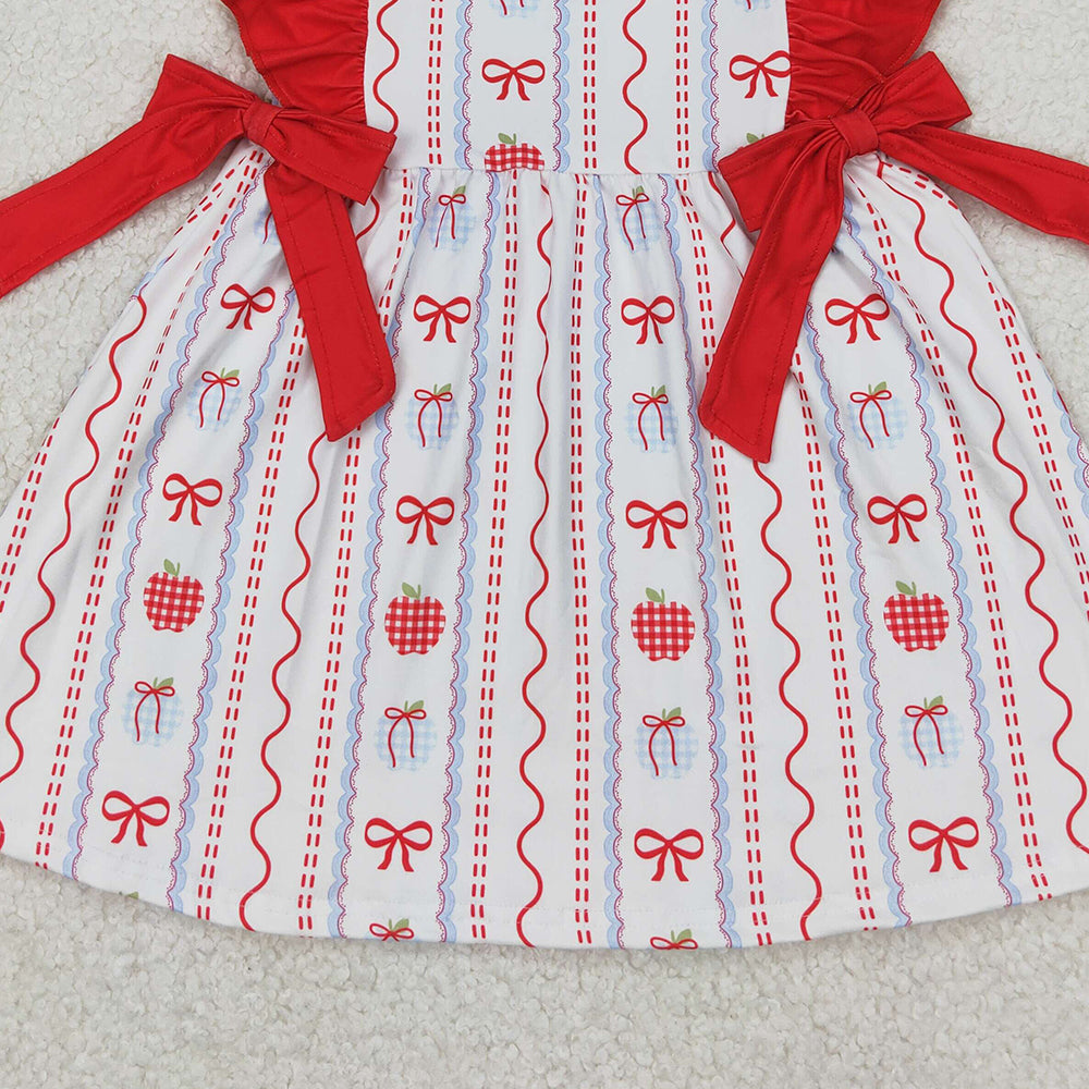 4.07 GSD2201 RTS NO MOQ Baby Girls Summer Dress Red ruffle apple bow girls back to school dresses