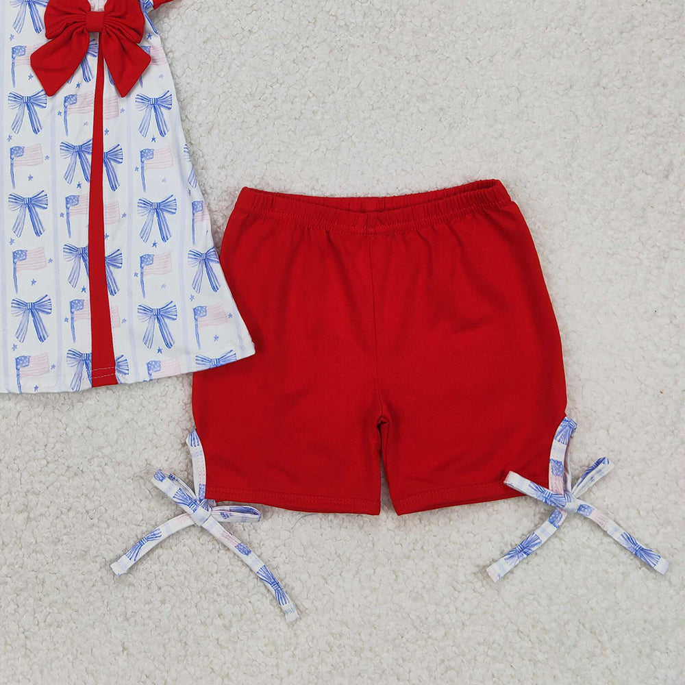 6.11 GSSO2373 RTS NO MOQ Baby Girls Summer Outfits Toddler Girls July 4th Red Shorts Outfit