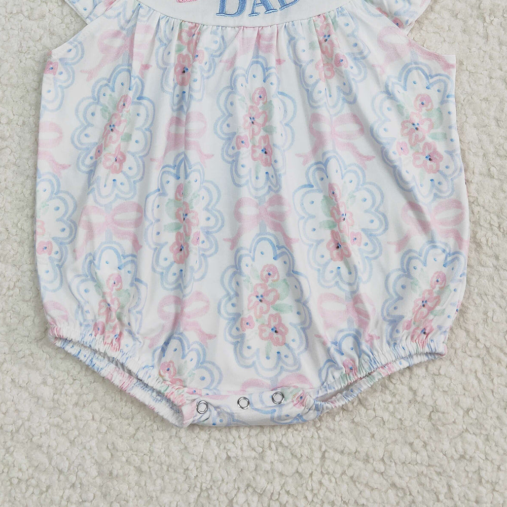 4.07 SR2946 RTS NO MOQ Baby Girls Summer Rompers I love Daddy floral bow baby girls summer romper