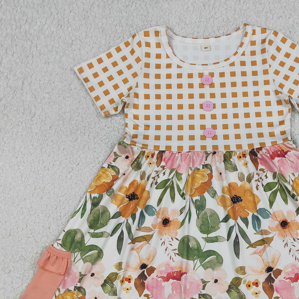4.11 GSD4095 RTS NO MOQ (In stock )Plaid short sleeves pocket ruffle kids girls summer dress