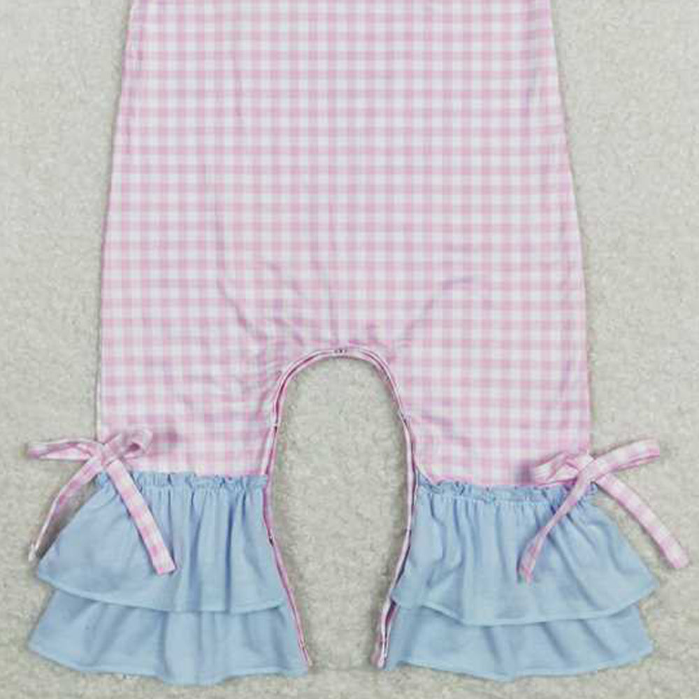 5.16 SR0689 RTS NO MOQ Pink plaid bunny ruffle baby girls easter romper