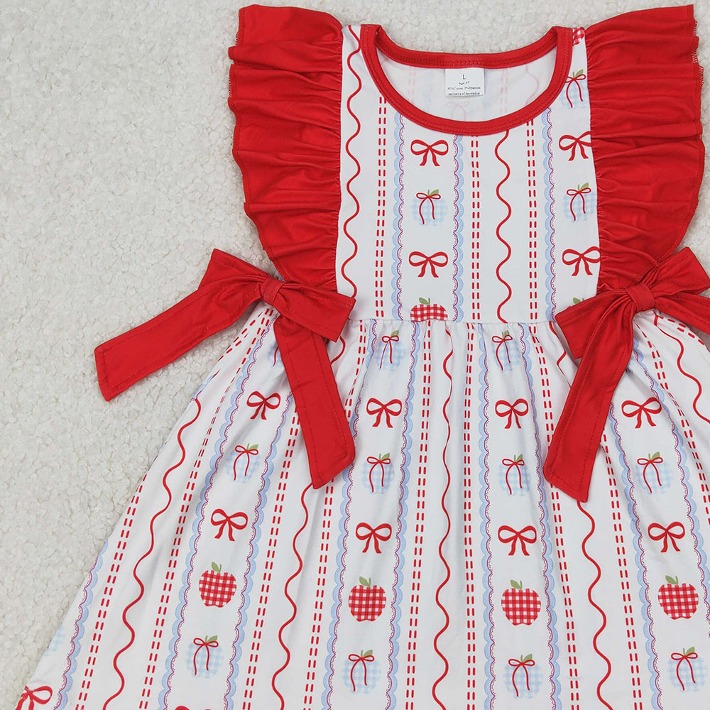 4.07 GSD2201 RTS NO MOQ Baby Girls Summer Dress Red ruffle apple bow girls back to school dresses