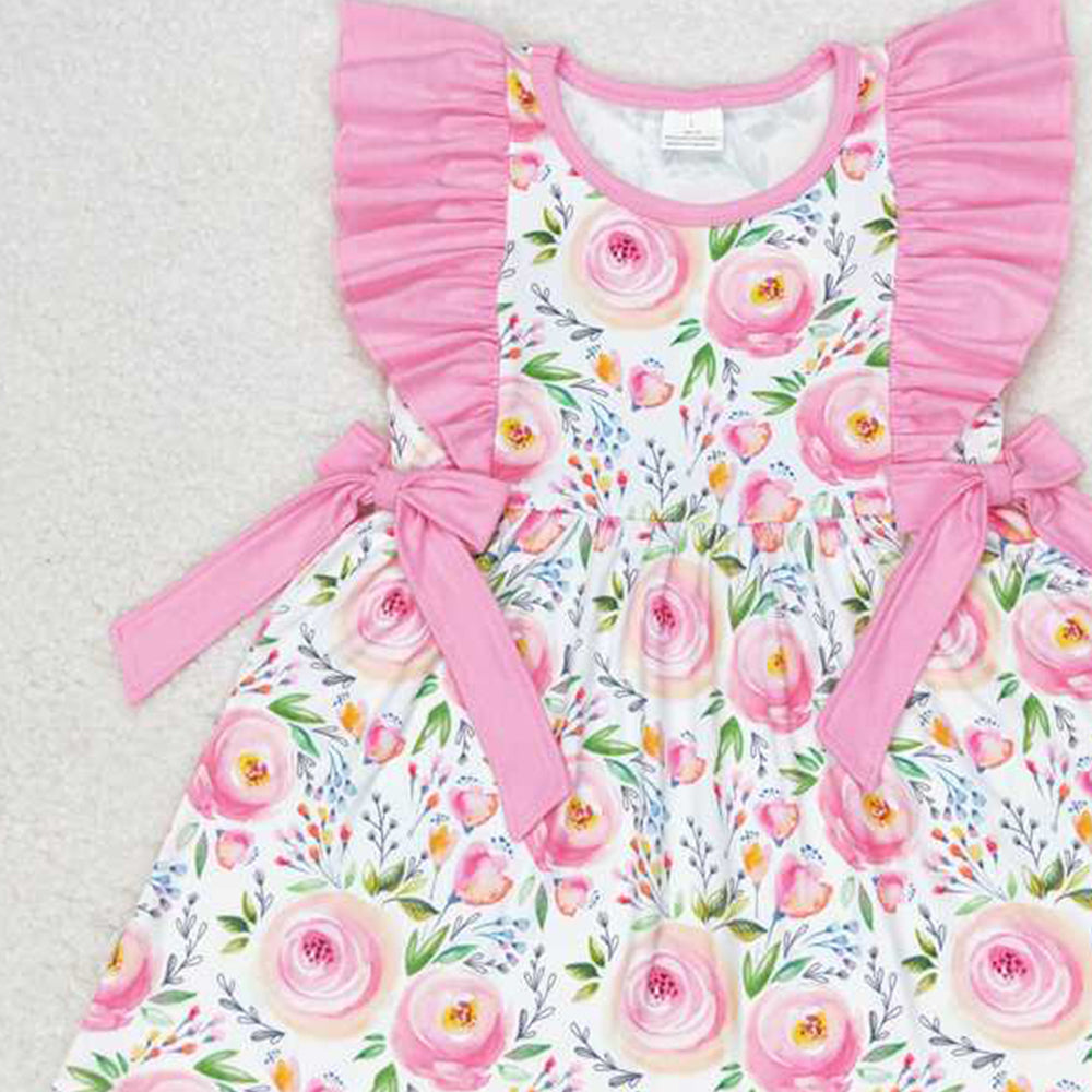 4.25 GSD1070 RTS NO MOQ Pink ruffle sleeves floral kids girls spring dress
