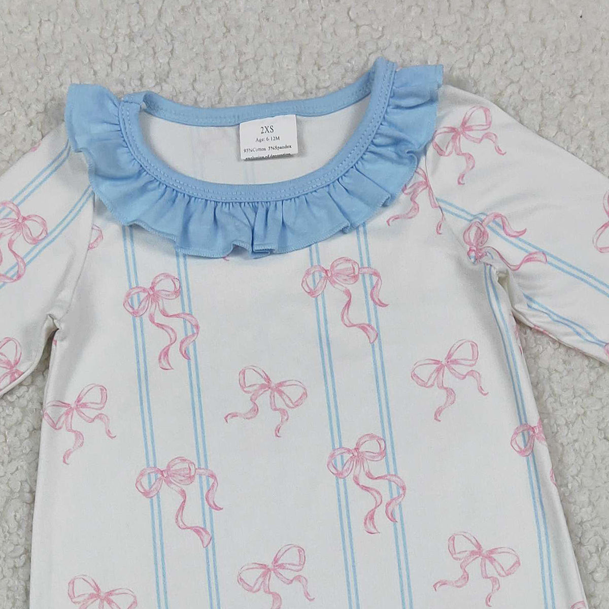 12.29 RTS NO MOQ (In stock)LR2845 Baby Girls Winter Rompers Baby Girls Pink Bows Stripe Collar Ruffle Foodie Rompers