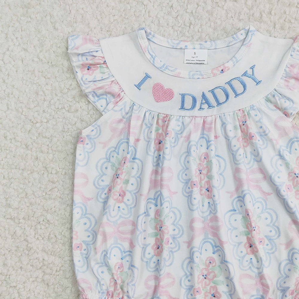 4.07 SR2946 RTS NO MOQ Baby Girls Summer Rompers I love Daddy floral bow baby girls summer romper