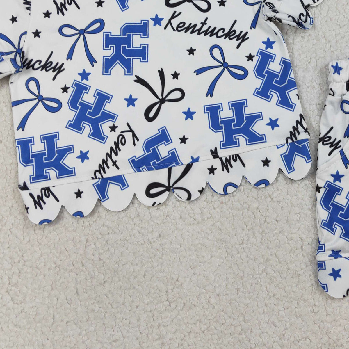 3.24 RTS NO MOQ (In stock)GSSO3255 Kids Clothing for Baby Girls Short Sleeve Blue Star Bows UK Top Scallop Shorts Team Clothes Sets