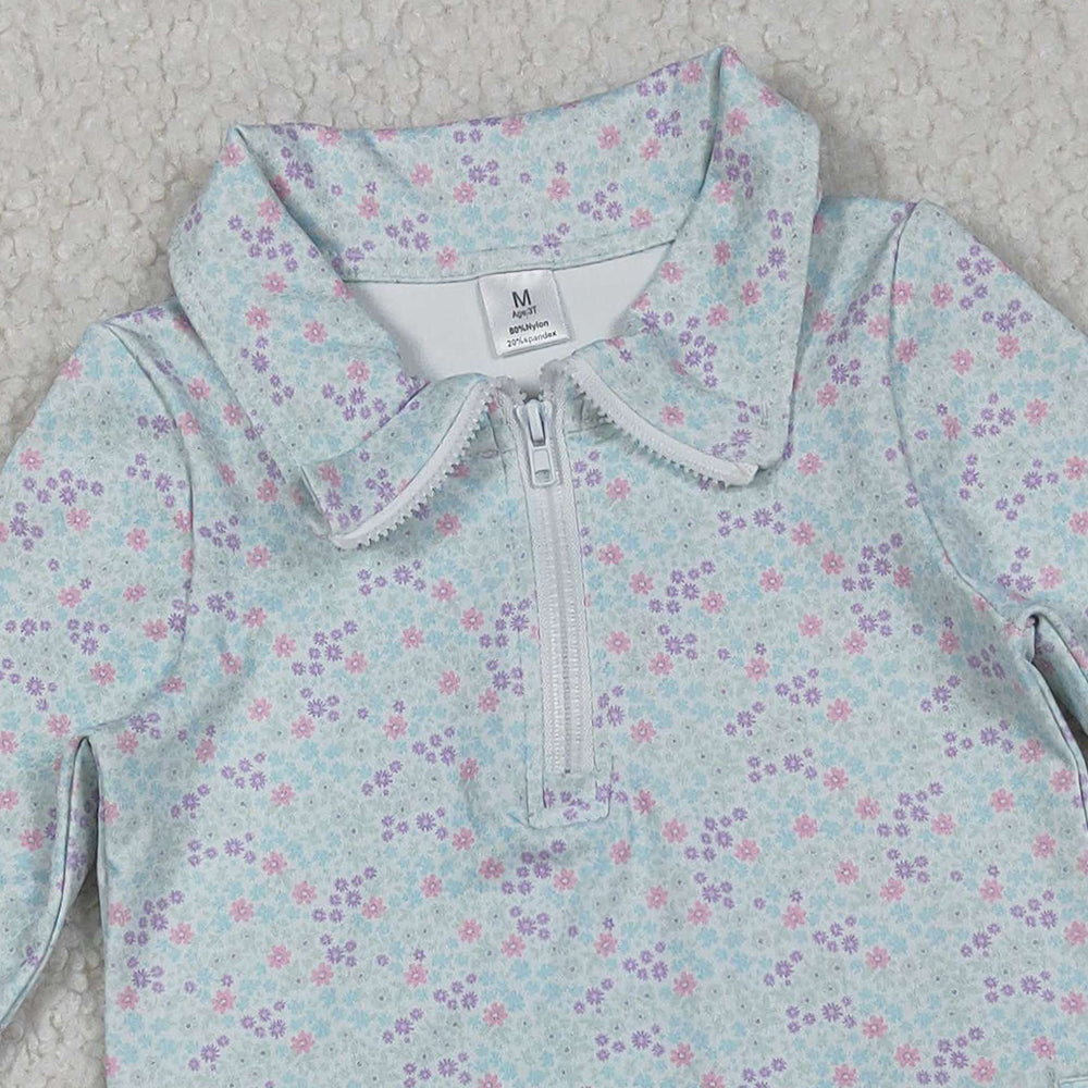 10.10 RTS NO MOQ (In stock)GT1182 Baby Girls Long Sleeve Tops Baby Girls Small Floral Zipper Pockets Yoga Active Pullovers Top