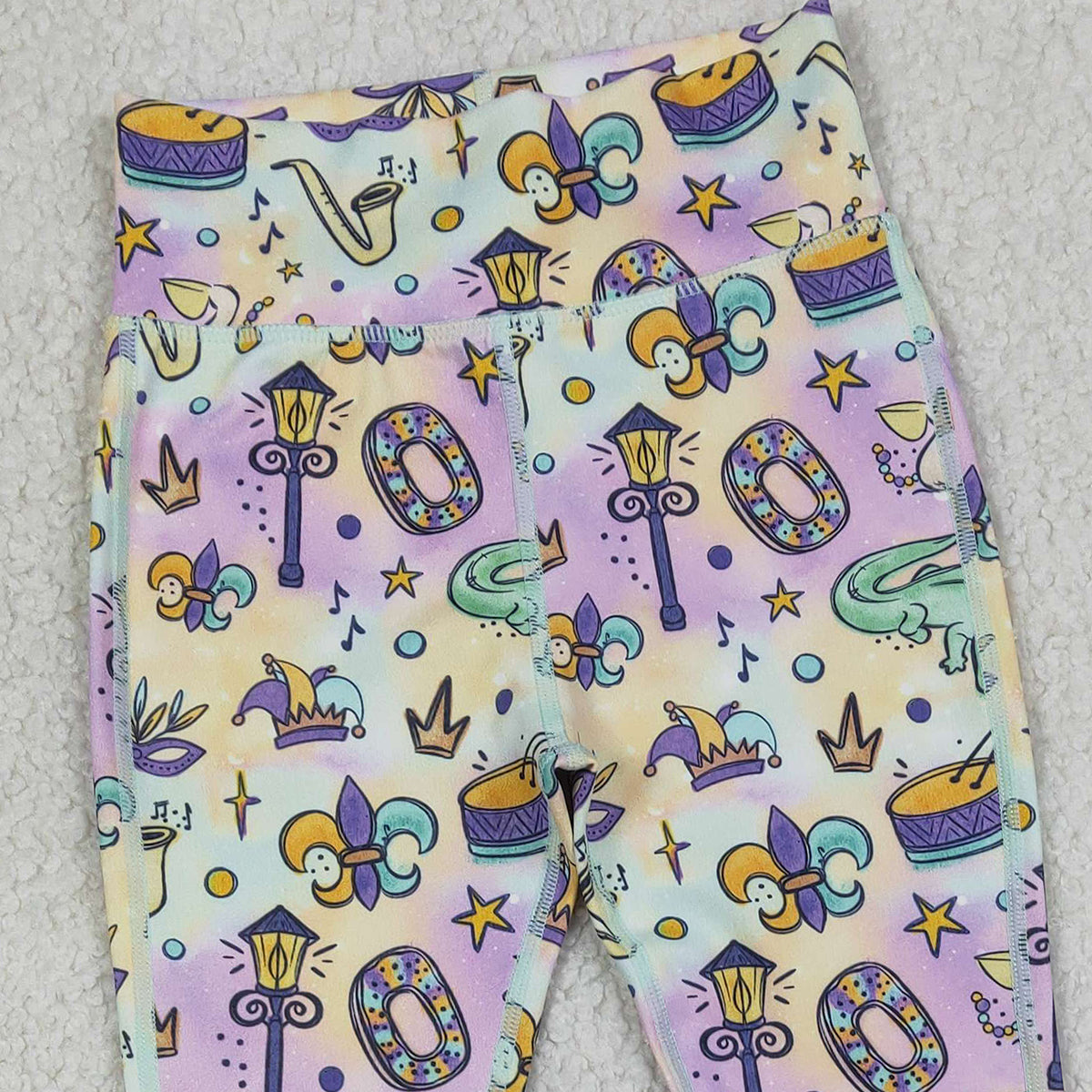 1.8 RTS NO MOQ (In stock)P0938 Baby Girls Mardigras Anchors Crocodiles Yoga Active Bell Bottom Pants