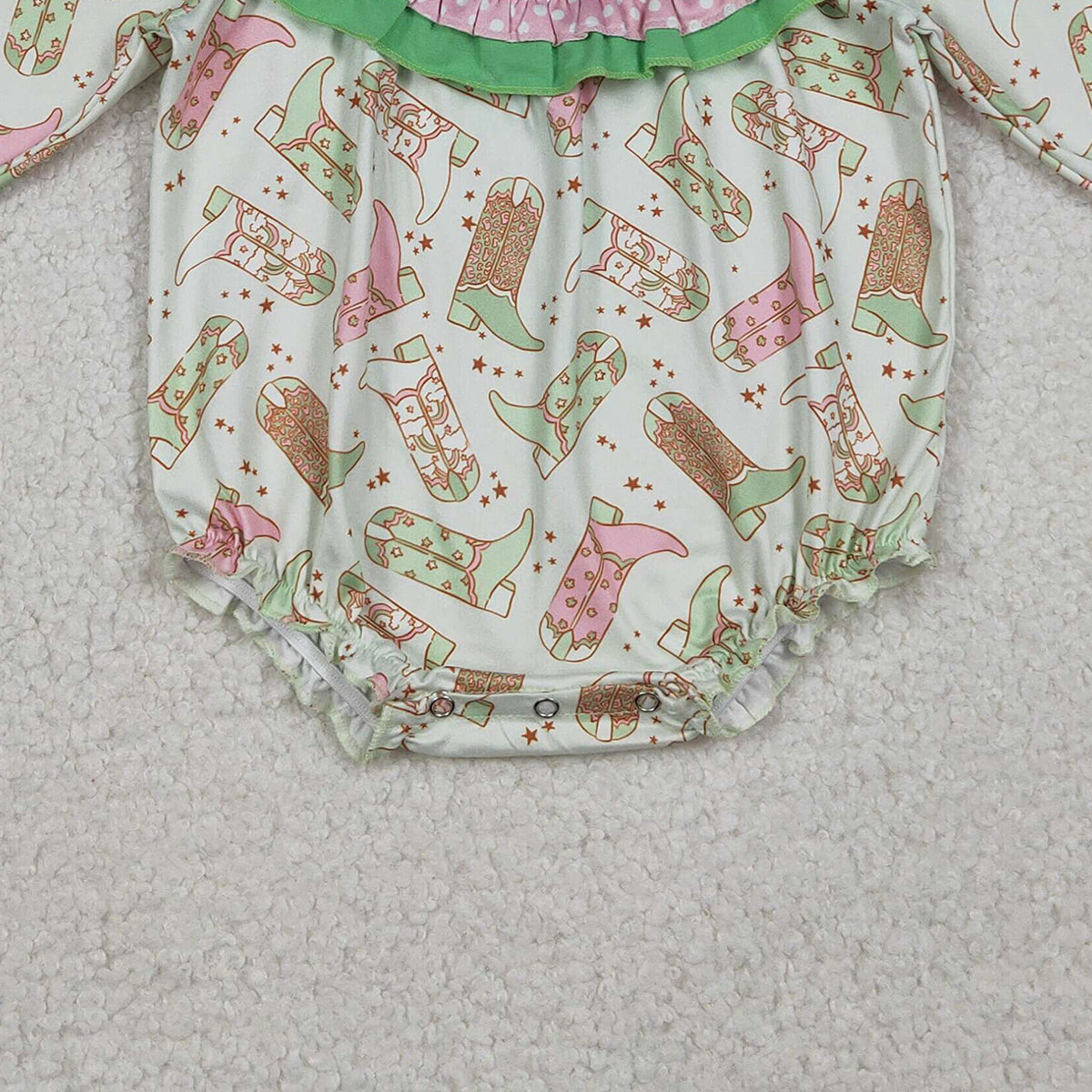 12.23 RTS NO MOQ (In stock)LR2840 Baby Girls Winter Rompers Embroidery Howdy Go Lucky Baby Girls Boots Stars Western Ruffle Rompers