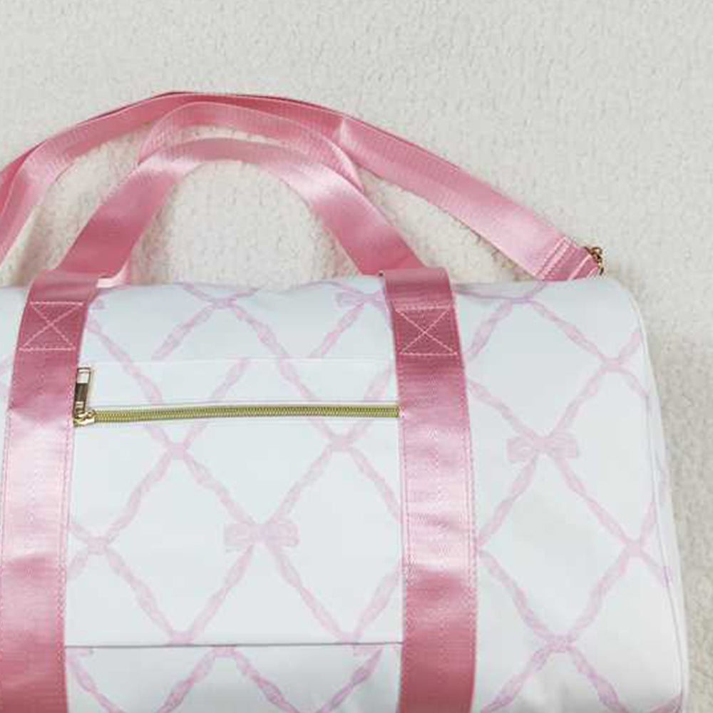BA0226 RTS NO MOQ Pink Bow Duffel Bag Fashionable Travel Luggage Women's Pink Bowknot round Handle Sports Gym Bag for Ladies