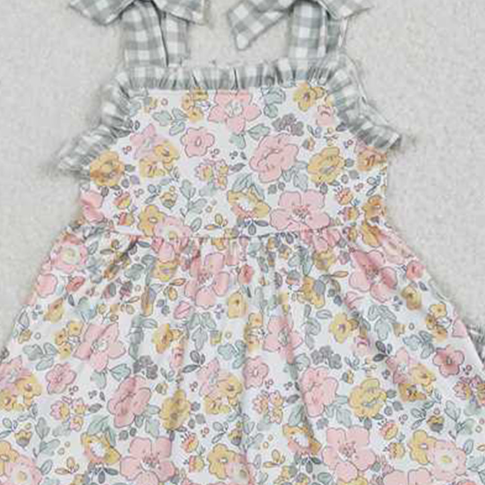 GSSO0565Girls Plaid Suspender Tunic with Floral Ruffle Shorts Set Cute Preemie to 14T Size Matching Family Outfit Option