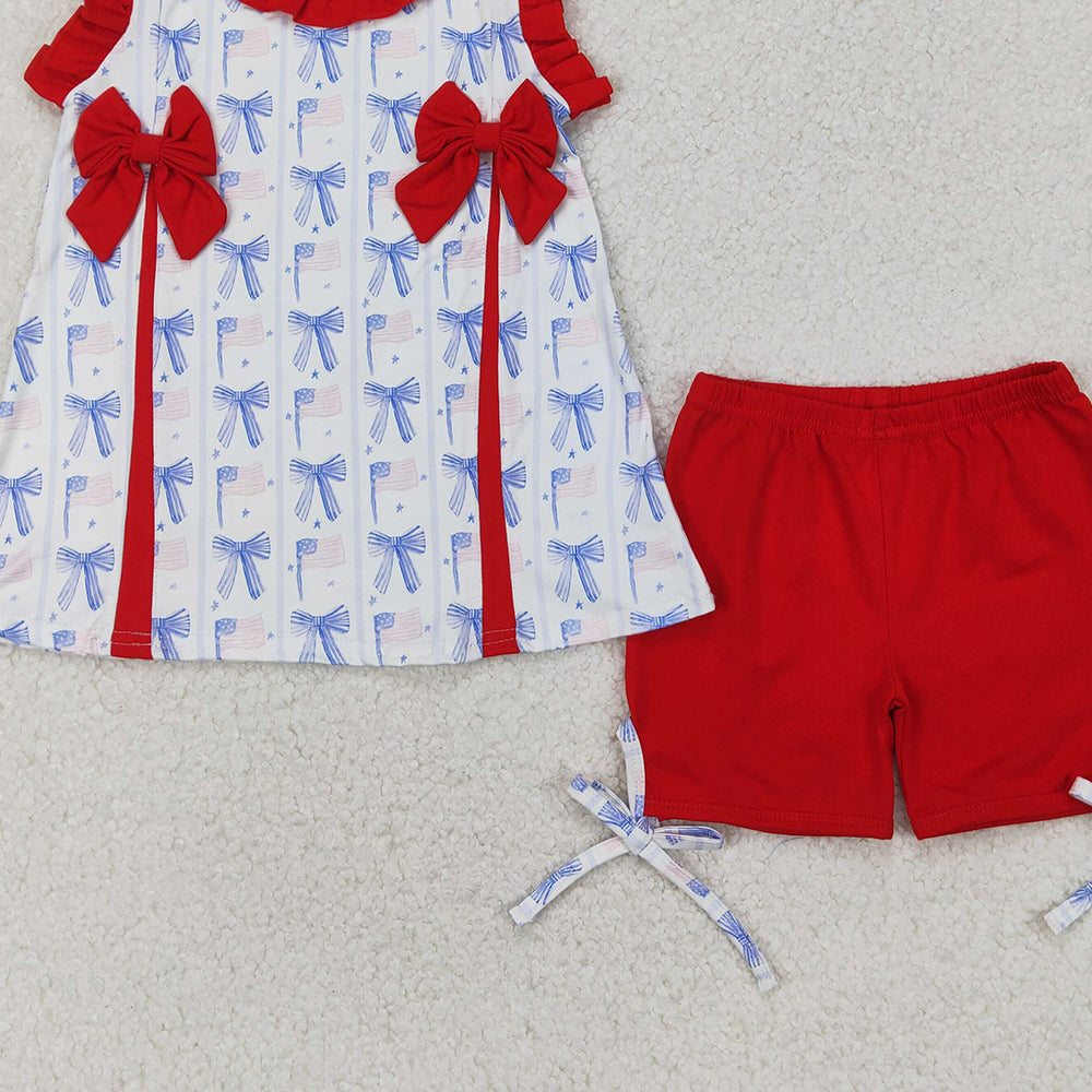 6.11 GSSO2373 RTS NO MOQ Baby Girls Summer Outfits Toddler Girls July 4th Red Shorts Outfit