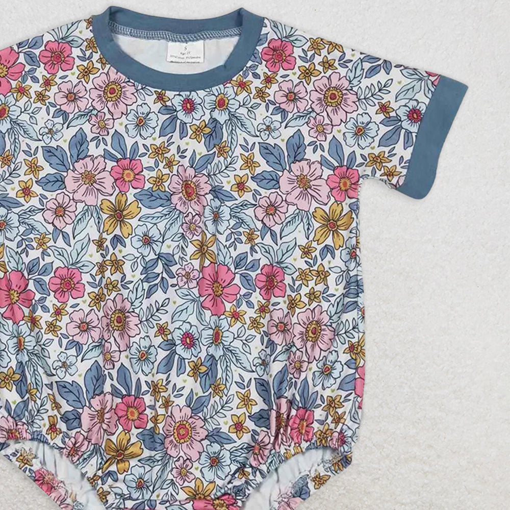 SR1500 RTS NO MOQ Baby Girls Summer Rompers Baby Girls Green Flowers Pink Summer Rompers
