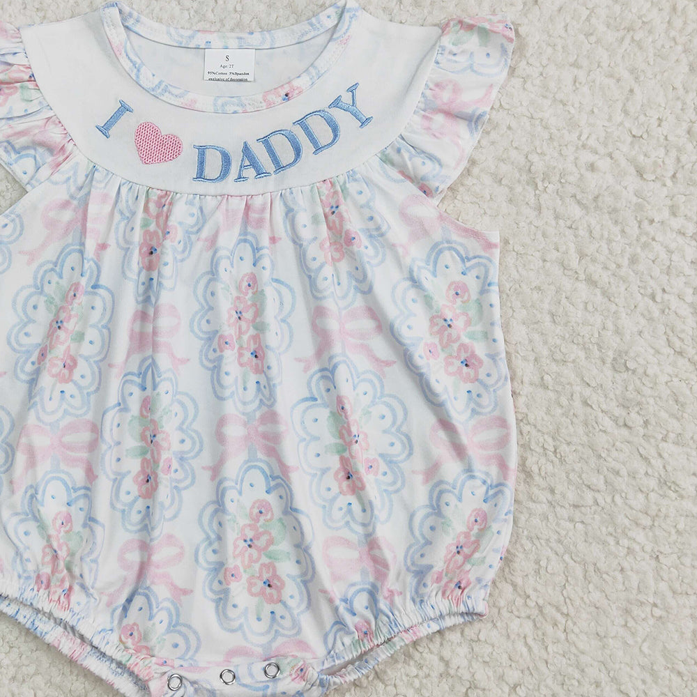 4.07 SR2946 RTS NO MOQ Baby Girls Summer Rompers I love Daddy floral bow baby girls summer romper