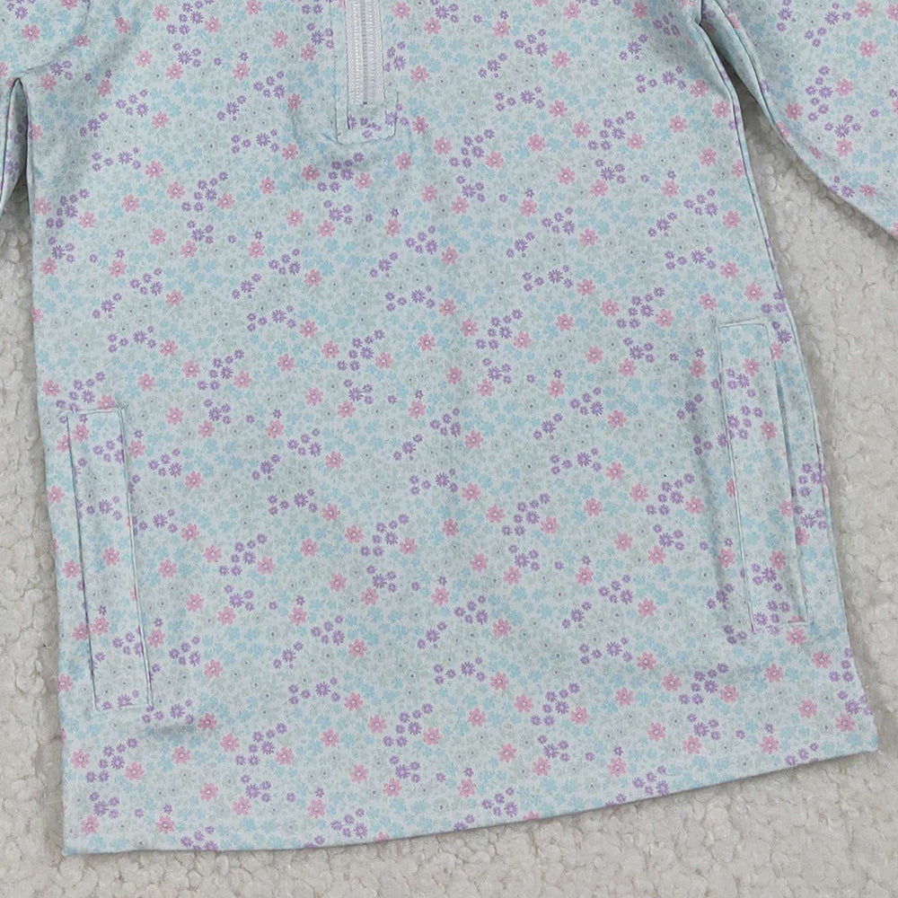 10.10 RTS NO MOQ (In stock)GT1182 Baby Girls Long Sleeve Tops Baby Girls Small Floral Zipper Pockets Yoga Active Pullovers Top
