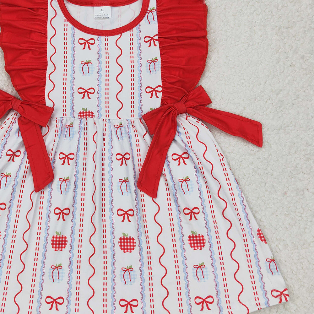 4.07 GSD2201 RTS NO MOQ Baby Girls Summer Dress Red ruffle apple bow girls back to school dresses