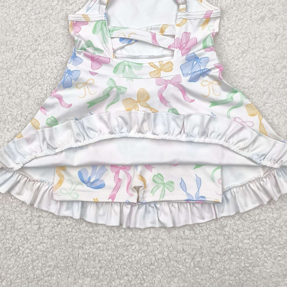 4.09 GSD2289 RTS NO MOQ Baby Girls Summer Dress Baby Girls Active Wear Colorful Bow Yoga Dress