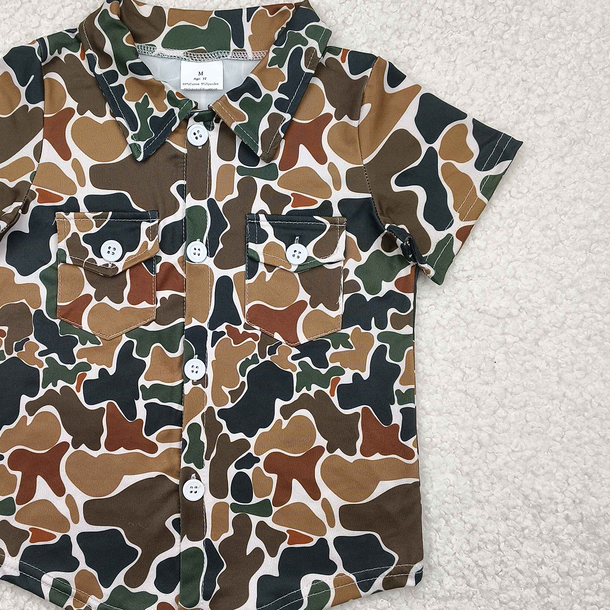 BT1200RTS NO MOQ Baby Boys Summer Tops Kids Boys Dark Camouflage Button down Shirt Short Sleeves with Pockets Fashionable Junior Men's Clothing