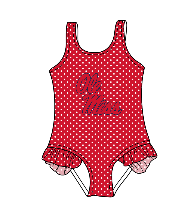 CUSTOM MOQ 5 Cute Comfortable Clothing For Kids Baby Girls Red Polka Dots Ruffle Team One Piece Swimsuits