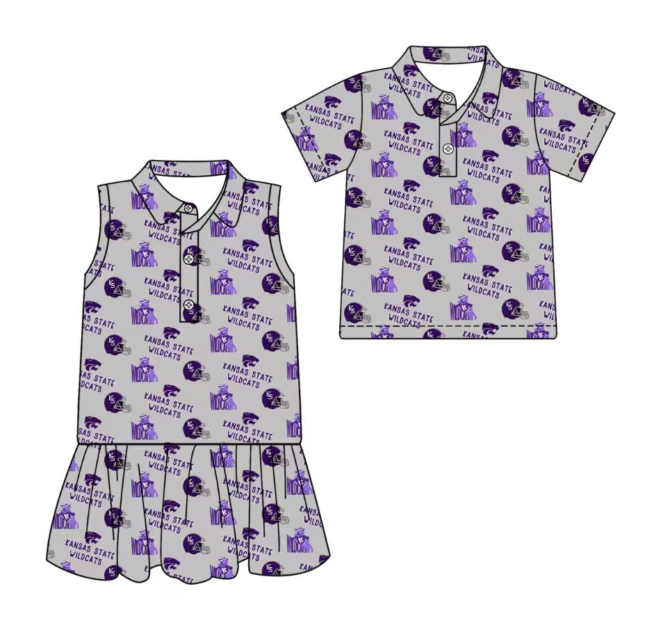 3.13 CUSTOM MOQ 5 Sibling Boys Baby Girls Summer Fashion Short Sleeve Gray Purple Button Polo Shirts Sleeveless Dress Team Clothes Sets