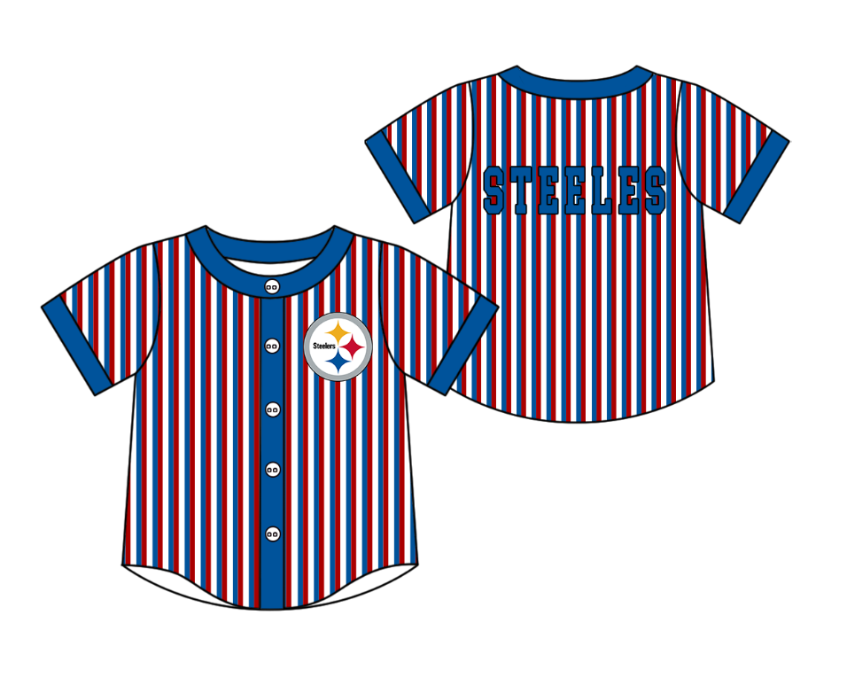 3.5 CUSTOM MOQ 5 Cute Kids Clothing Baby Kids Blue Red Stripe Short Sleeve Team T-shirts Top
