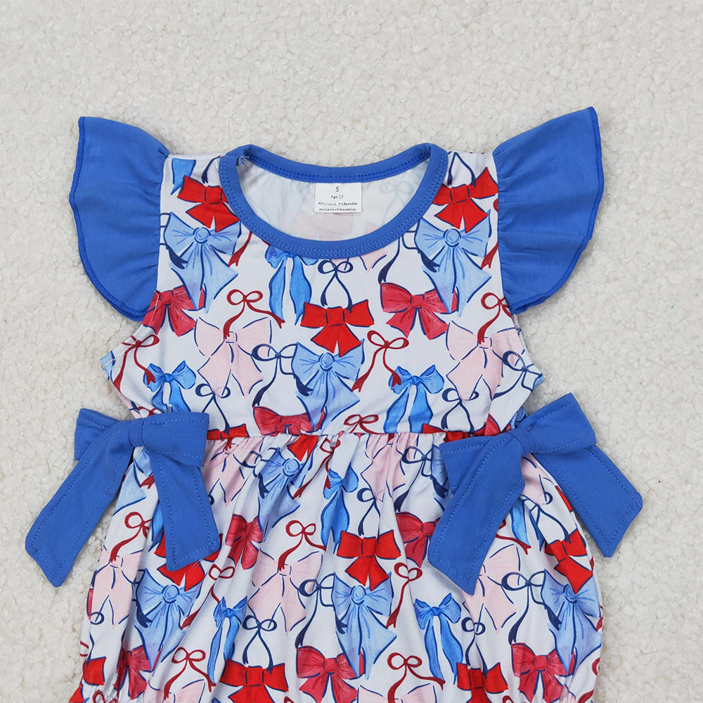 6.11 SR2954 RTS NO MOQ Baby Girls Summer Romper Baby Girls July 4th Bow Romper