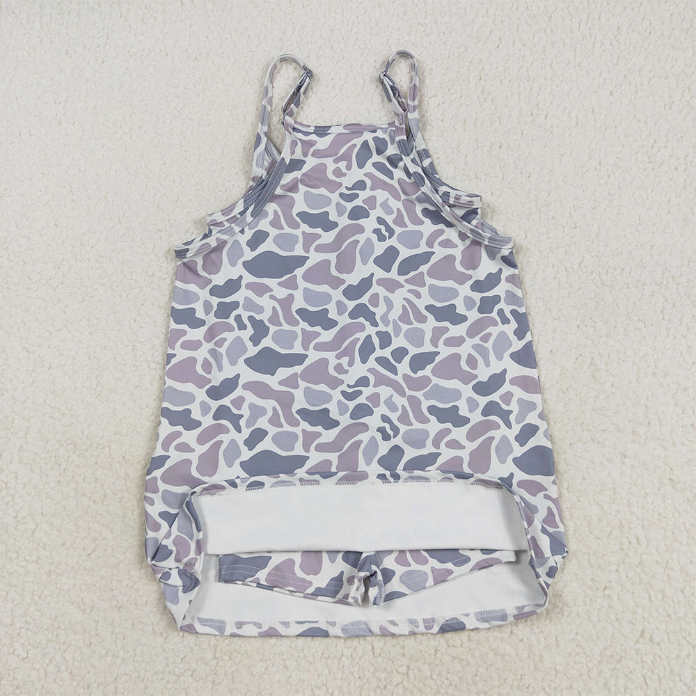 USA Shop (in stock)GSD2723 Baby Girls Winter Dress Baby Girls Strap Light Gray Camo Shorts Inside Pockets Yoga Dresses