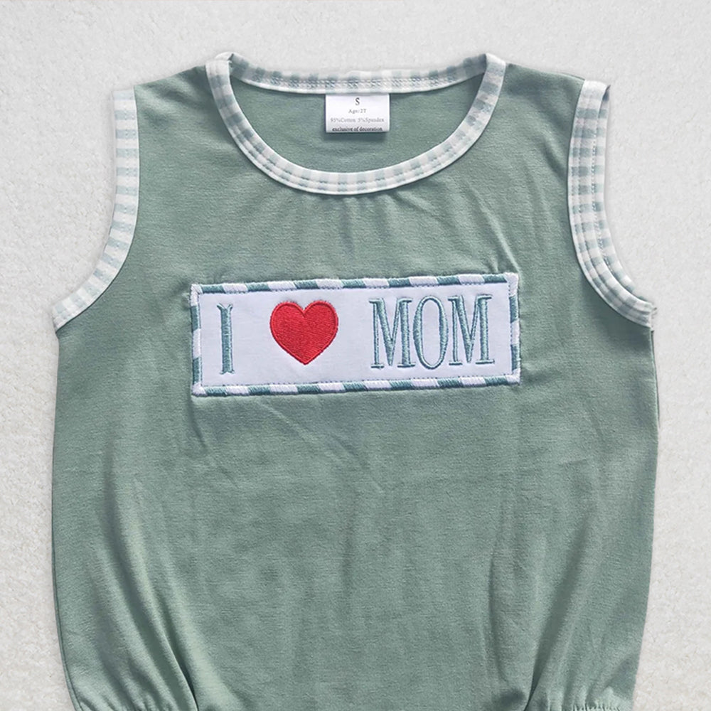 SR0238 RTS NO MOQ Baby Boys Summer Rompers Mother's Day Girls Boys Green Sibling Rompers Clothes Sets