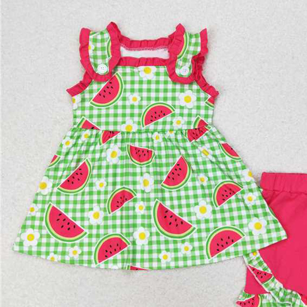 4.25 GSSO0701 RTS NO MOQ Plaid watermelon tunic shorts girls summer clothing