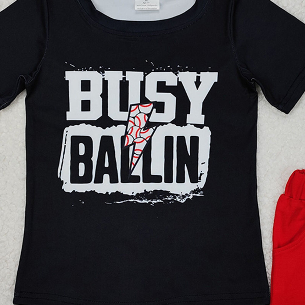 BSSO1318 New Rts No Moq 8-9 Days By Air Arrived it Black busy ballin baseball top red shorts boys clothes